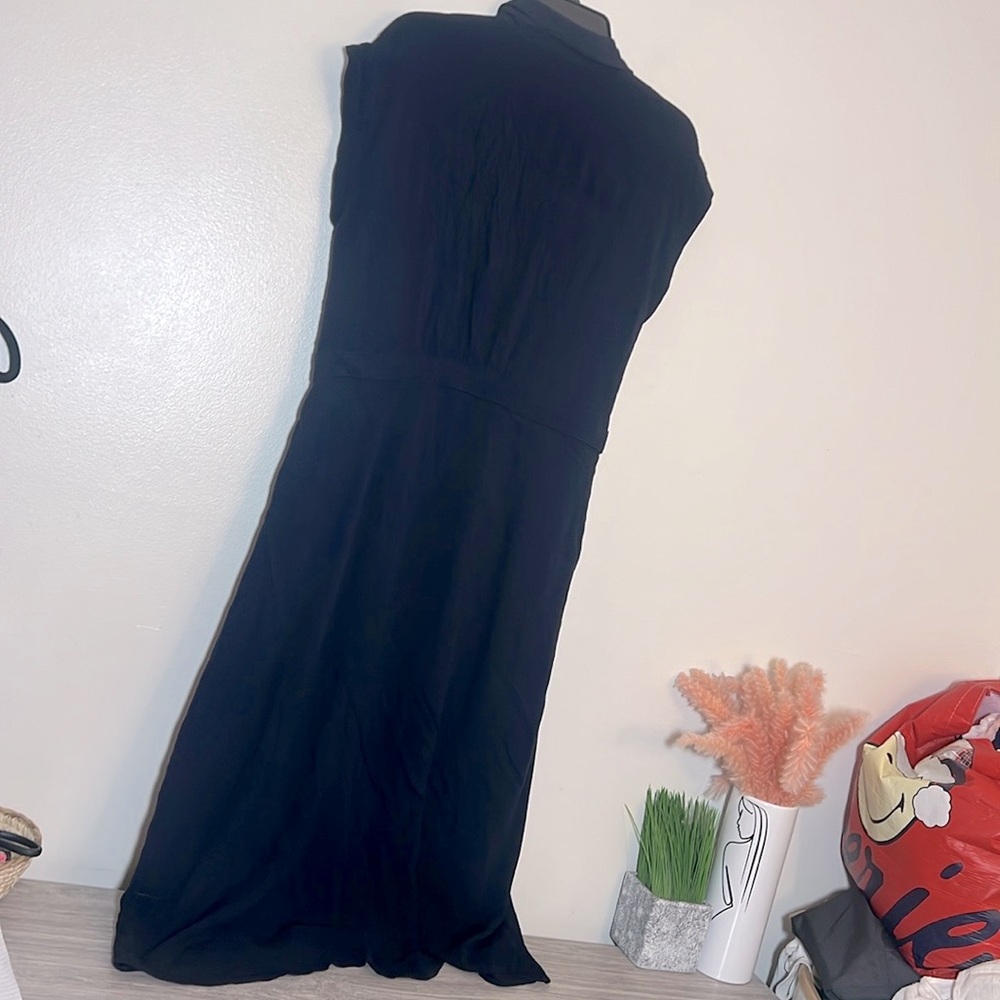 Ann Taylor Loft Navy Blue Button Front Short Sleeve Midi Shirt Dress 12 - Picture 5 of 6